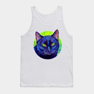 Colorful Black Cat with Chartreuse Eyes Tank Top